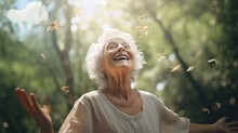 A Woman Laughing With Trees In The Background