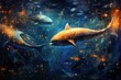 Luminous star whales, swimming among constellations in the vastness of space - Generative AI