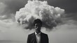 © kept - An image of a man standing under a dark cloud hanging over his head, symbolizing his inner turmoil.