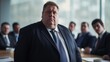 © Justlight - A businessman with obesity confidently leads a meeting, earning the respect and admiration of his colleagues. Despite the challenges he faces due to his weight, he is a successful and influential