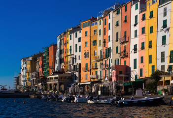 Wall Mural - View of colorful buildings and quay of Portovenere on Ligurian seaside, Italy.