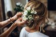 Woman styling bridal hair for her wedding