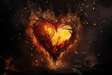 Fototapeta  - Broken Heart in Fire valentines Sadness