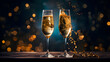 Celebration toast with champagne. New Year's cards.
