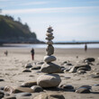 an empty rock balancing beach in gray
