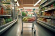 © Neda Asyasi - Shopping cart in supermarket. Shopping cart full of food and fruits, concept of grocery shopping in supermarket