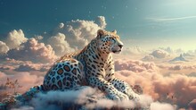 Cheetah Resting On A Hillside In Sky And Paradise Vibes