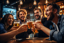 Friends Toasting Beer: Playful Bar Cheers