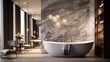 A modern and luxurious bathroom with marble walls and a freestanding bathtub, the high-definition camera showcasing the opulent and spa-like ambiance.