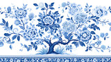 Fototapeta  - Blue Willow seamless Pattern, Chinese Blue Willow Motifs, Scrapbooking, Chinoiserie digital seamless paper