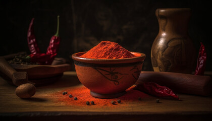 Wall Mural - Spice, food, chili pepper, heat, cooking, table, bowl, freshness generated by AI