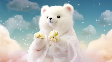 Sticker - white teddy bear hd 8k wallpaper stock photographic image