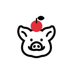 pig and apple, line vector illustration symbol design 