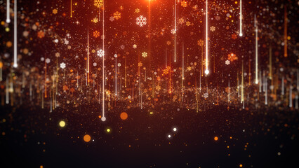 Wall Mural - red christmas glitter background with luxury snowflakes and shiny lights falling.