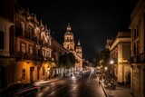 Fototapeta Dziecięca - Vibrant streets of historic Mexican capital, lively night scene in high-resolution image. Generative AI
