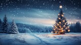 Fototapeta Natura - light winter background, christmas tree, snow, generative ai