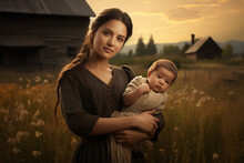 Young Pioneer Mother With Her Child