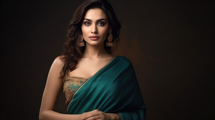 Indian young beautiful woman and dress Sari or Saree inspired by the timeless elegance