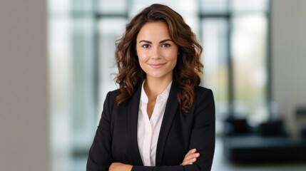 Wall Mural - Portrait of successful businesswoman standing in office with copy space.