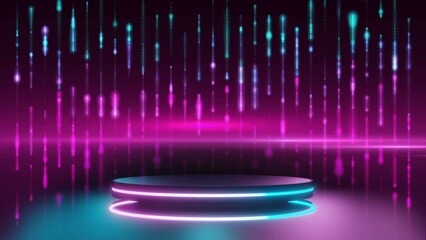 Wall Mural - black podium with glowing neon ring for product display presentation