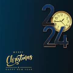 Wall Mural - 2024 Happy New Year card with golden text. Vector