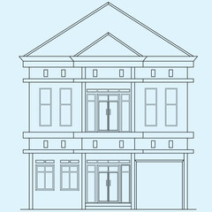 simple house sketch design, model number ten, front view with two floor