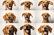 Collage set of 9 dogs portraits with different emotions. White background. funny dog face expression