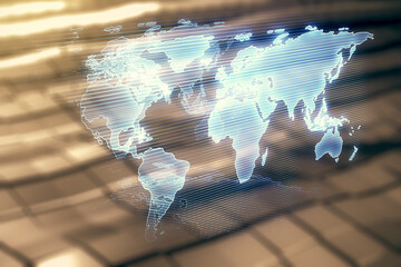 Aufkleber - Multi exposure of abstract graphic world map on abstract metal background, big data and networking concept