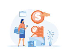 Salary Payment, employee or workers are happy receive a monthly salary, people calculating money, active income, flat vector modern illustration  