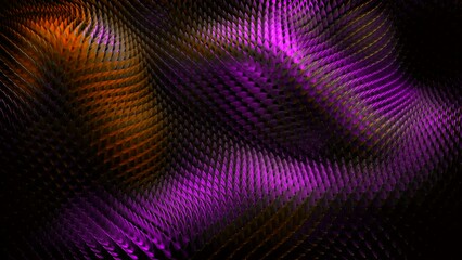 Poster - Dark technological waving surface as crystal grid. Design. Geometric vibrating gradient ripples.