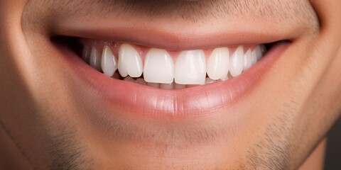 Close up of healthy and white man teeth. Big  happy smile