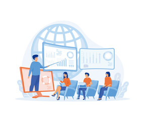 Poster - business online training, seminar or courses, mentor doing presentation about marketing, sales, repo