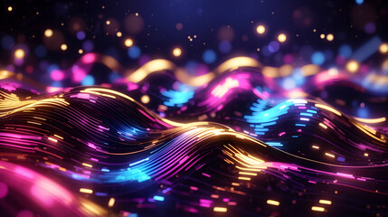 Poster - abstract futuristic background with colorful glowing neon moving high speed wave lines and bokeh lights