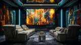 Fototapeta Paryż - Modern bright living room interiors with art wallpaper.
