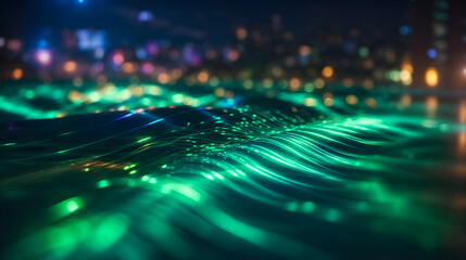 Poster - abstract futuristic background with colorful glowing neon moving high speed wave lines and bokeh lights