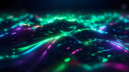 Poster - abstract futuristic background with colorful glowing neon moving high speed wave lines and bokeh lights