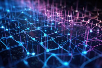 Poster - 3d illustration of technology abstract background. Network connection structure. Big data visualization, Cyber big data flow. Blockchain data fields. Network line connect stream, AI Generated