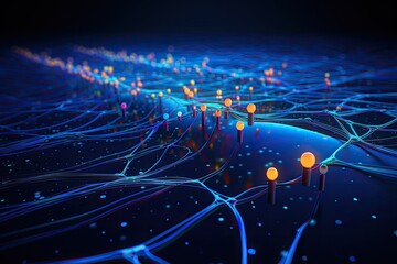 Aufkleber - 3d rendering of abstract background with connecting dots and lines. network concept, cyber big data 