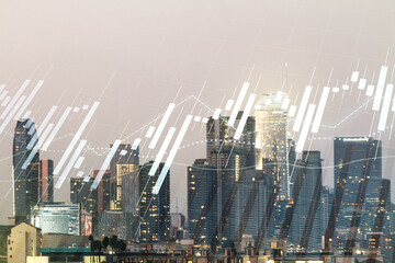 Poster - Double exposure of virtual creative financial diagram on Los Angeles office buildings background, banking and accounting concept