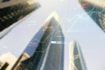 Poster - Multi exposure of abstract virtual graphic data spreadsheet sketch on modern architecture background, analytics and analysis concept