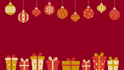 Wall Mural - Title background material decorated with Christmas ornaments and gift boxes