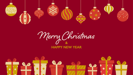 Wall Mural - Title background material decorated with Christmas ornaments and gift boxes