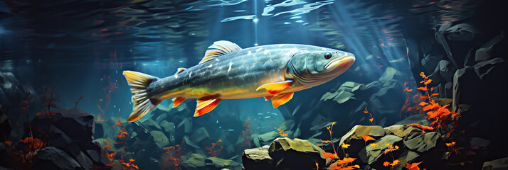 Wall Mural - big freshwater fish underwater in lake close-up