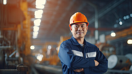 Portrait of an asian male engineer working in a factory