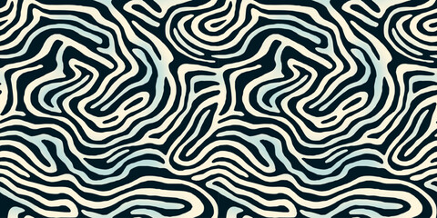 Poster - Abstract black and white line doodle seamless pattern. Creative organic style drawing background, trendy design with basic shapes. Simple hand drawn wallpaper print texture.