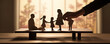 Man and woman hands familly paper silhouette on table.