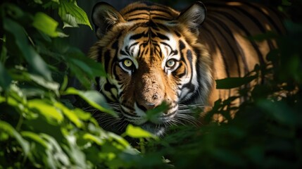 Wall Mural - portrait of sumatran tiger in a jungle (panthera tigris sumatrae)