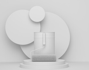 Poster - Abstract scene or podium with metal can with paint roller on monochrome