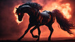 A black horse with a ferocious temperament that had fire coming from its body