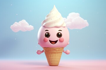 Sticker - A cute and adorable ice-cream cartoon character in pink color